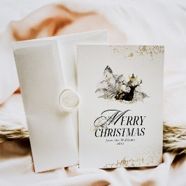 Modern Guld Måne Magi Skog Foto Jul Julkort