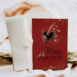 Modern Guld Måne Magi Skog Foto Jul Julkort