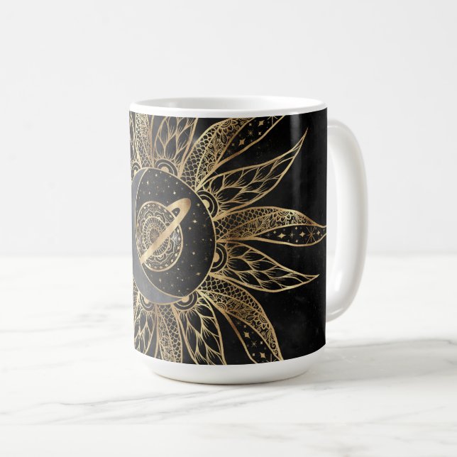 Modern Guld Måne-planeten Sol Universe Mandala Kaffemugg (Framsida höger)