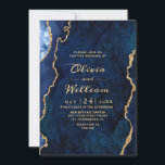 Modern Guld marble Agate Bröllop Inbjudningar<br><div class="desc">Modern inbjudan till Guld-marinens blå marbelagat-bröllop.</div>