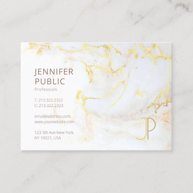 Modern Guld Marble Monogram Elegant Template Luxe Visitkort (Framsida)