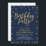 Modern Guld & marin Vuxen 50:e Födelsedagsfesten Inbjudningar<br><div class="desc">Gratulera till din speciella dag med den här snyggten moderna födelsedagsfest inbjudan-mallen. Den här designen har chic-konfiguration och typografi med guld struktur.</div>