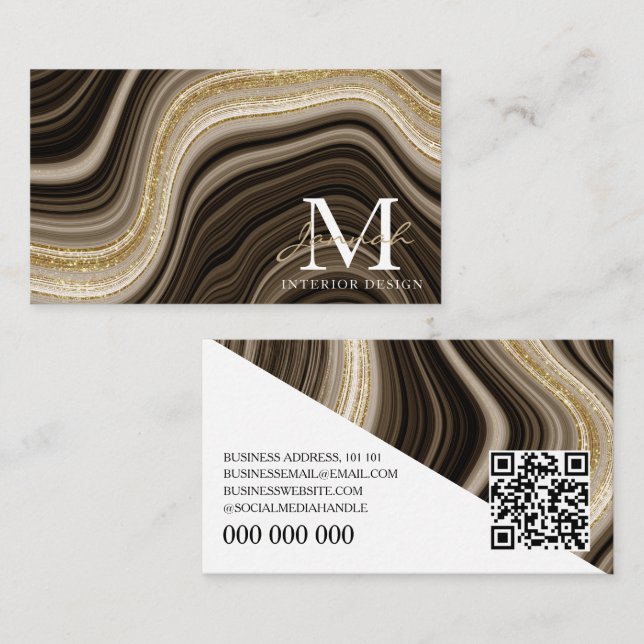 Modern Guld Marmor Abstrakt Våg Inredningsdesign Visitkort (Fram/baksida)