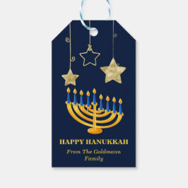 Modern Guld Menorah & Star Lycklig Hanukkah Presentetikett