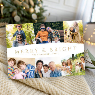 Modern guld Merry and Bright 6 foto jul Julkort