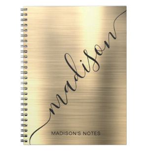 Modern Guld Metall Monogram Namnteckning Namn Anteckningsbok