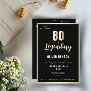 Modern guld metallisk överraskning 80-årsdag  inbjudningar