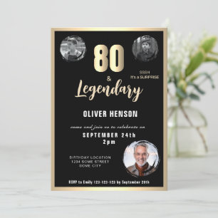 Modern Guld Metallisk Överraskning 80-årsdag Inbjudningar