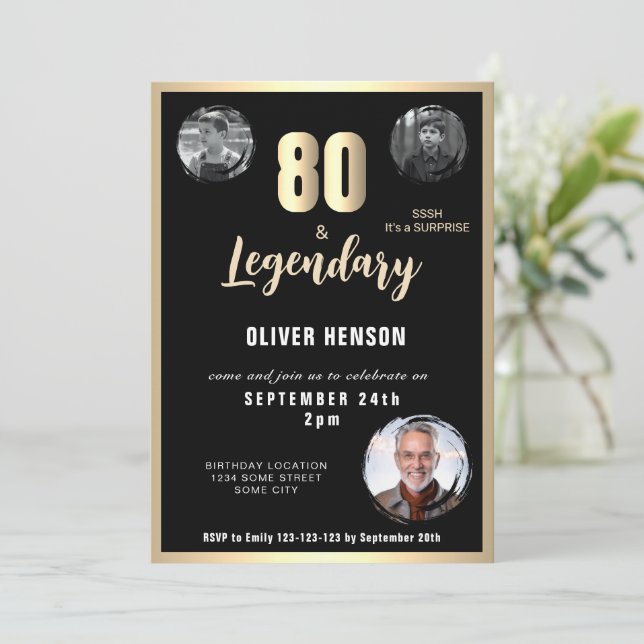 Modern Guld Metallisk Överraskning 80-årsdag Inbjudningar (Stående Fram)