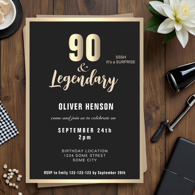 Modern guld metallisk överraskning 90-årsdag  inbjudningar (Skapare uppladdad)