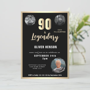 Modern Guld Metallisk Överraskning 90-årsdag Inbjudningar