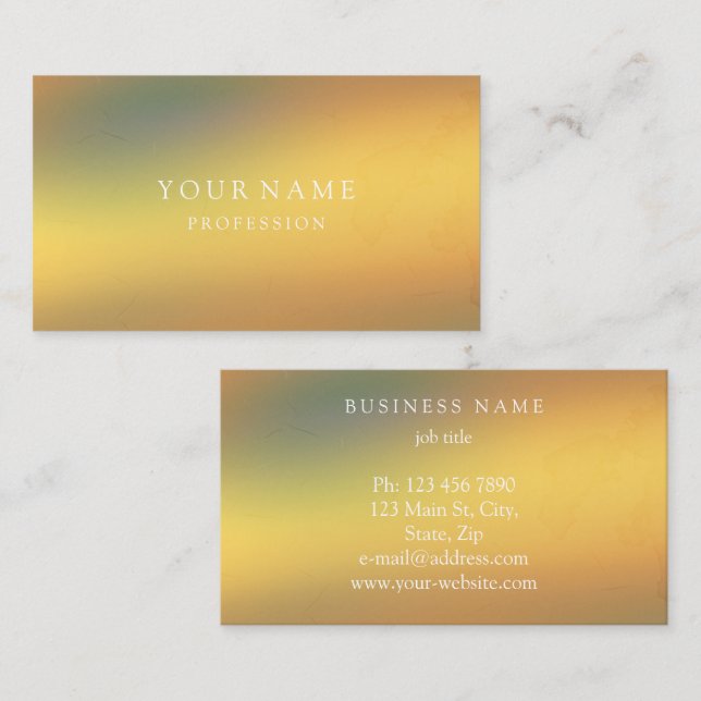 Modern guld minimal silke metallisk vit visitkort (Fram/baksida)