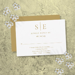 Modern guld minimalist monogram bröllops-RSVP OSA Kort