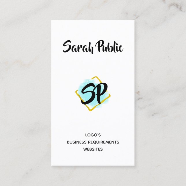 Modern guld-minimalistisk engrammerad blå kvadrat visitkort (Framsida)