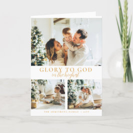 Modern Guld-minimalistisk Religiösa jul 3-foto Helgkort
