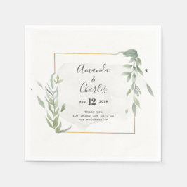 Modern Guld & Mint-Grönt Foliage Ram Pappersservett
