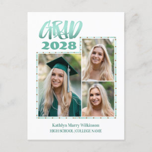 Modern Guld Mint Script 3 Photo Studenten Meddelande Vykort
