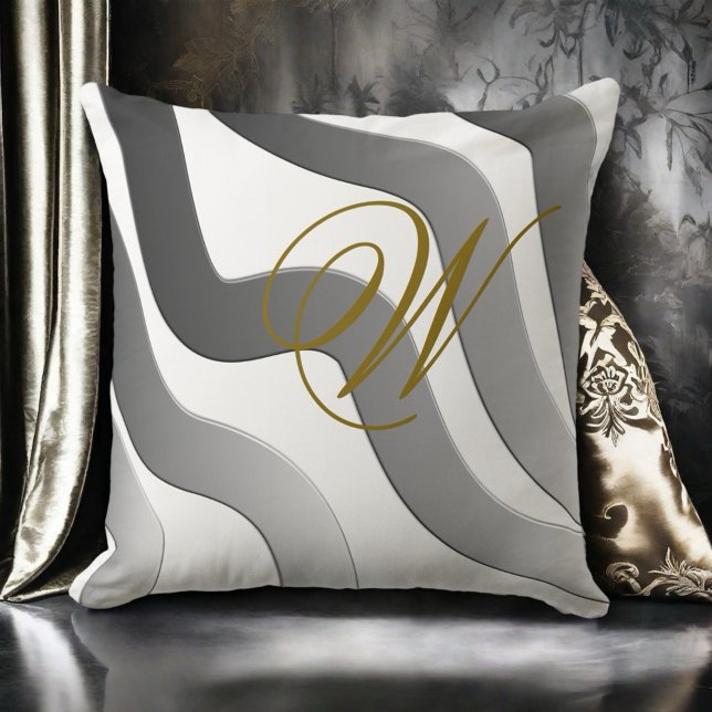 Modern guld monogram abstrakt svart vit linje kudde (Skapare uppladdad)