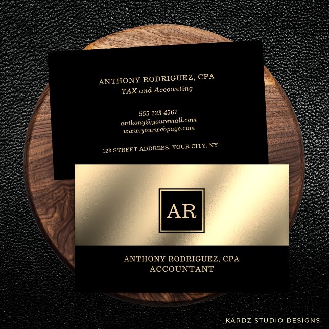 Modern Guld Monogram Accountant Visitkort (This accountant business card is shown in a 3.5 x 2.0 inch. Choose desired size before checkout.)