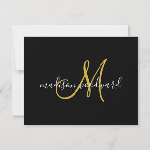 Modern Guld Monogram Black Anteckningskort