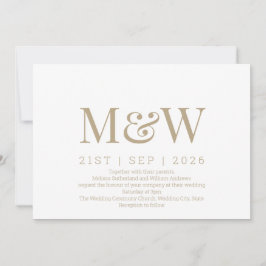 Modern Guld Monogram Bröllop Inbjudningar