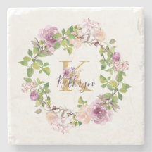 Modern Guld Monogram K Vattenfärgsfärgad Blommigt