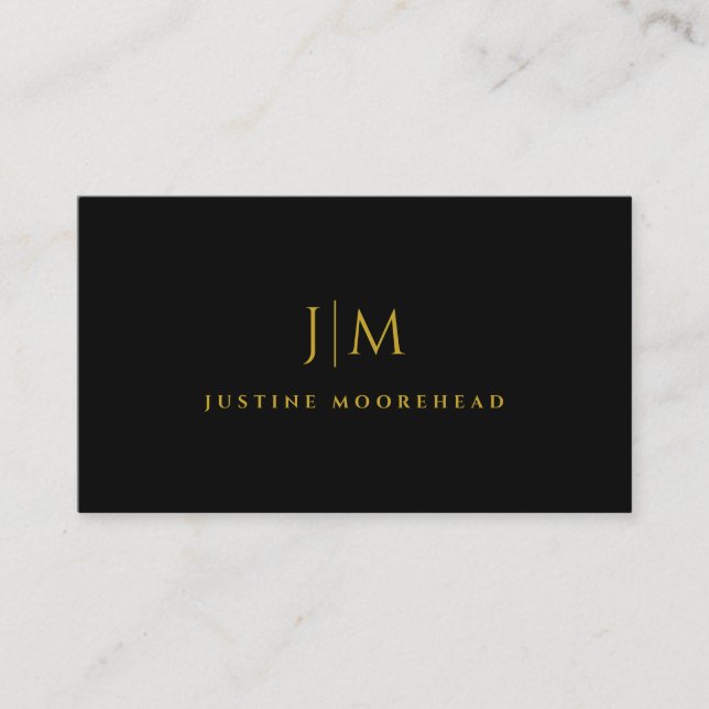 Modern Guld Monogram minimalistisk svart, svart Visitkort (Framsida)