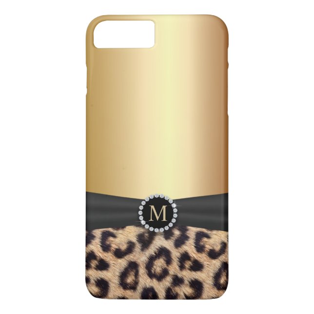 Modern guld- MonogramLeopard Case-Mate iPhone Skal (Baksida)