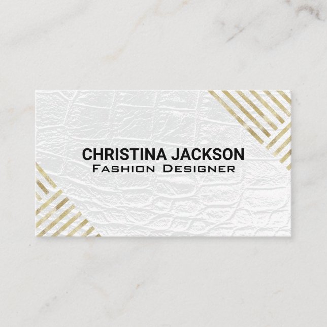 Modern Guld-Mönster | Vitt läder Visitkort (Framsida)