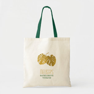 Modern Guld Monstera Lövs Bachelorette Helg Tygkasse