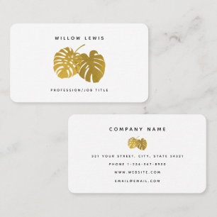 Modern Guld Monstera Tropical Löv Minimalist Visitkort