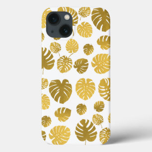 Modern Guld Monstera Tropical Löv Mönster