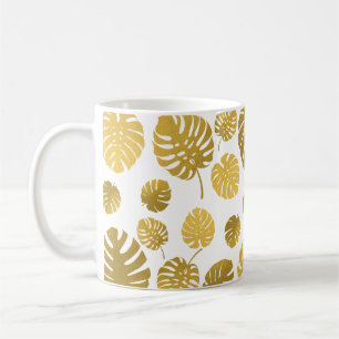 Modern Guld Monstera Tropical Löv Mönster Kaffemugg