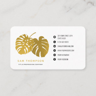 Modern Guld Monstera Tropical Löv Social Media Visitkort