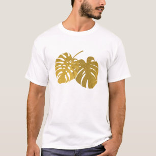 Modern Guld Monstera Tropical Löv T Shirt