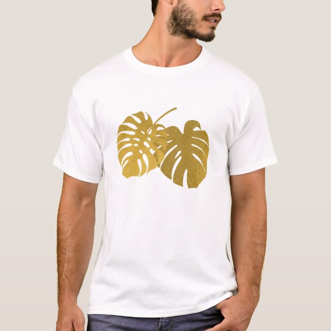 Modern Guld Monstera Tropical Löv T Shirt (Framsida)