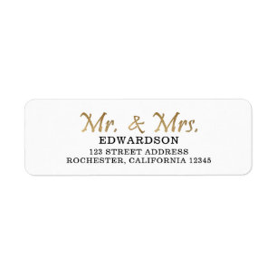 Modern guld, Mr. & Mrs bröllop returadress Etikett