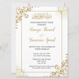 Modern Guld muslimsk islamisk Bröllop Nikkah Inbjudningar