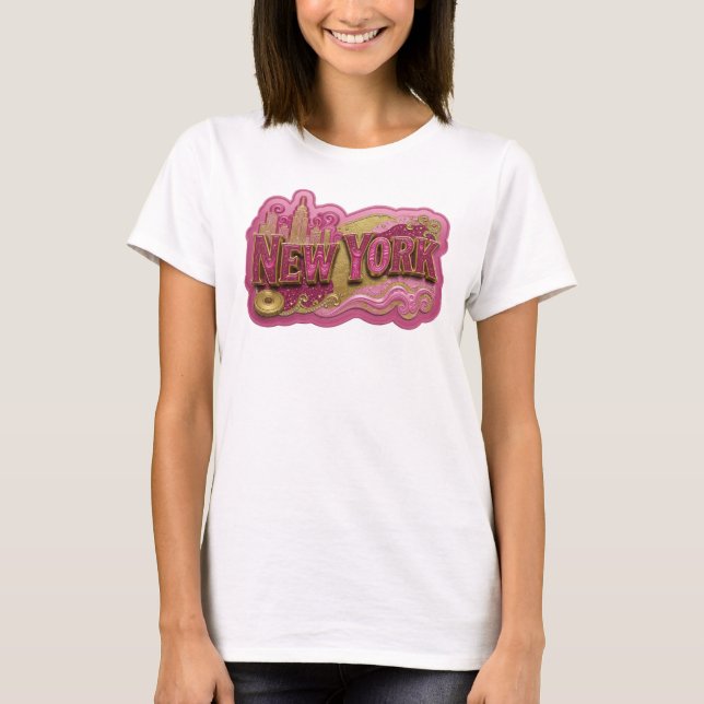 Modern Guld NEW YORK Slogan T-shirt (Framsida)