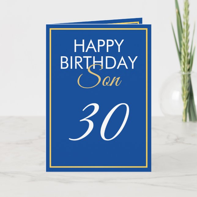 Modern Guld och Blue Son 30års födelsedag Kort (Framsida)