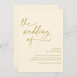 Modern Guld och Cream Handwrite Bröllop Inbjudningar