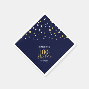 Modern guld- och marinblå 100-årsfest pappersservett