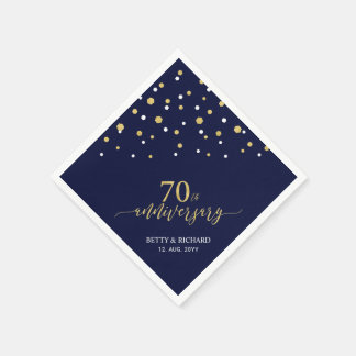 Modern guld- och marinblå 70-årsjubileumsfest pappersservett