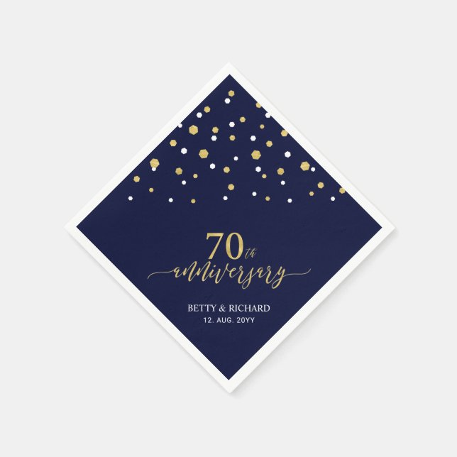 Modern guld- och marinblå 70-årsjubileumsfest pappersservett (Hörn)