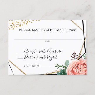 Modern Guld och Rosa Geometrisk Bröllopsanmälan Inbjudningar