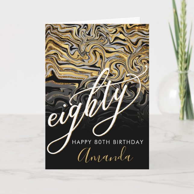 Modern Guld och svart 80:e födelsedagen Kort (Framsida)