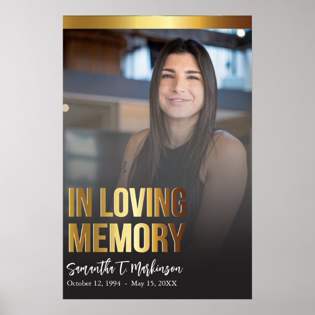 Modern Guld och svart fet foto-begravningsprogram Poster (Framsidan)