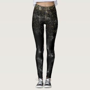 Modern Guld och svart Glitter-miniatyrdiagram Leggings