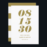 Modern guld och vit fetkursiv stil spara datumet<br><div class="desc">Typografi för det moderna Guld-fetstil Spara datum meddelande | Ett anpassade sparar det platta datumkortet med fet och minimal typografi. Den här snyggten är guld och vitt om du sparar datumkortet perfekt för alla bröllop-teman och alla årstider.</div>