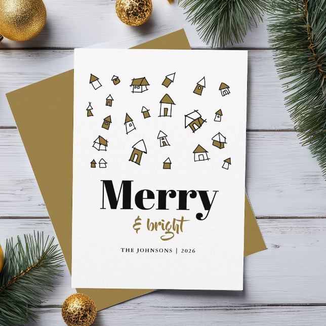 Modern Guld och Vit Glädjerik Jul Julkort (Skapare uppladdad)